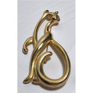 Vintage Signed Piscitelli Cat Brooch 3 in Gold-Tone Figural Open Work Art Deco